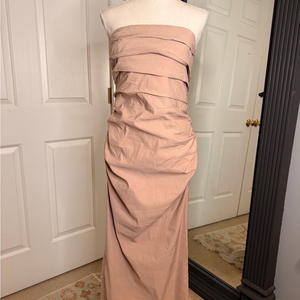 Anthropologie Strapless Ruched Maxi Dress in Blush/Tan